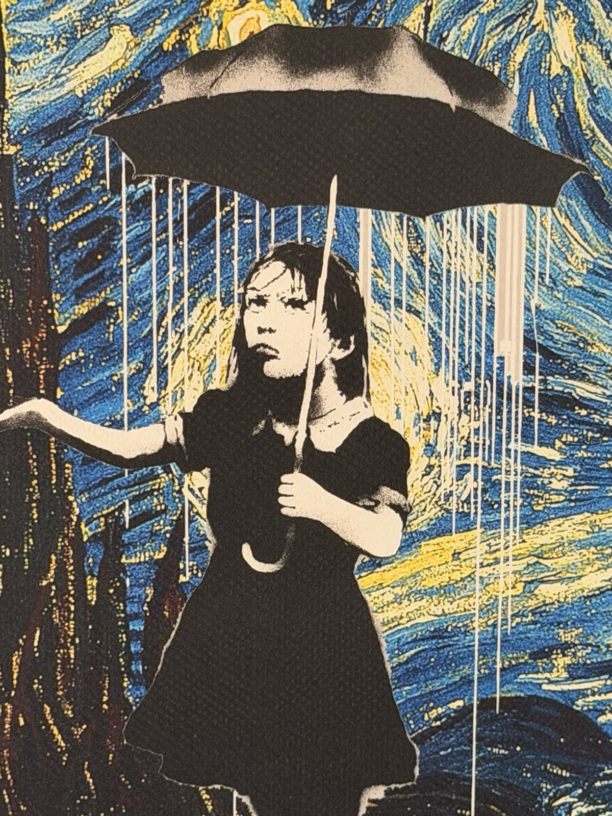 Death NYC Banksy Nola Umbrella Girl Van Gogh Starry Night Signed Pop Art Print