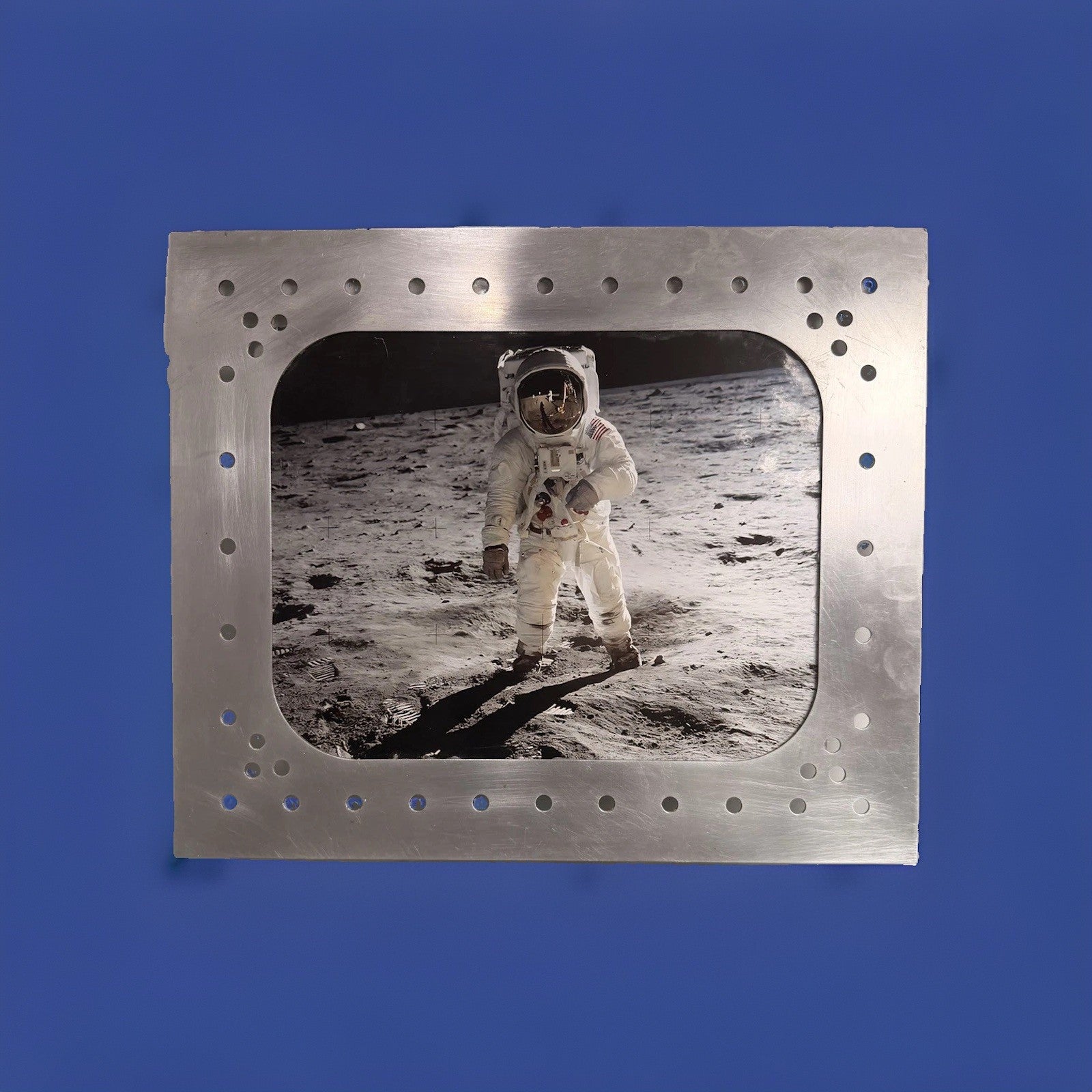 Apollo 11 Astronaut on the Moon NASA Photo Riveted Aluminum Spacecraft Frame