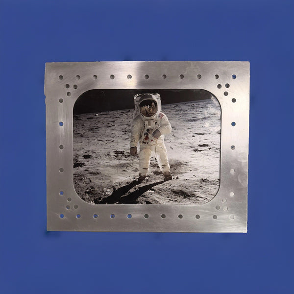 Apollo 11 Astronaut on the Moon NASA Photo Riveted Aluminum Spacecraft Frame