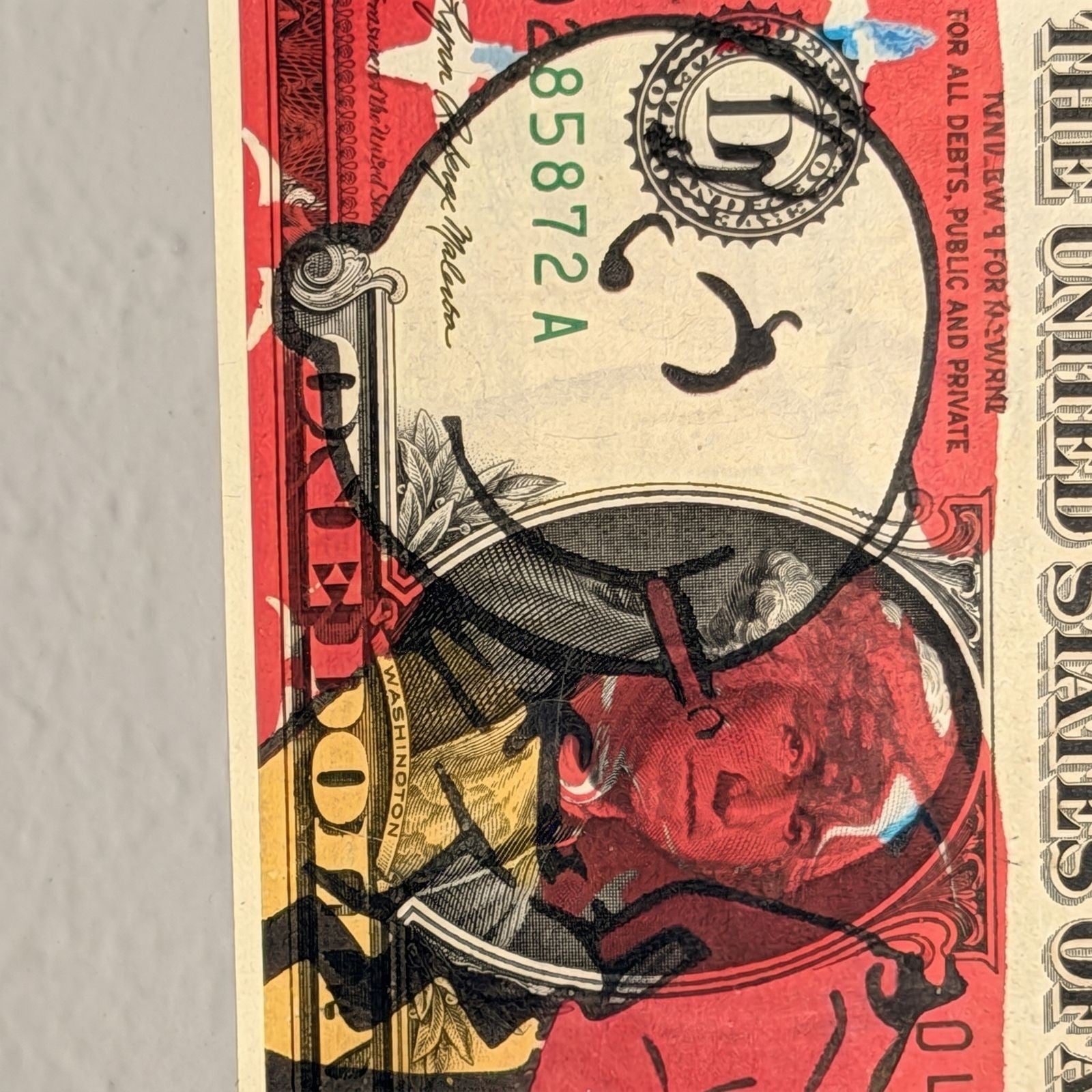 Death NYC — Charlie Brown Art on $1 Bill, Framed Print of 100