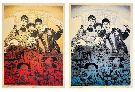 Shepard Fairey Beastie Boys Stand Together RED + BLUE Pair Signed /250 OBEY