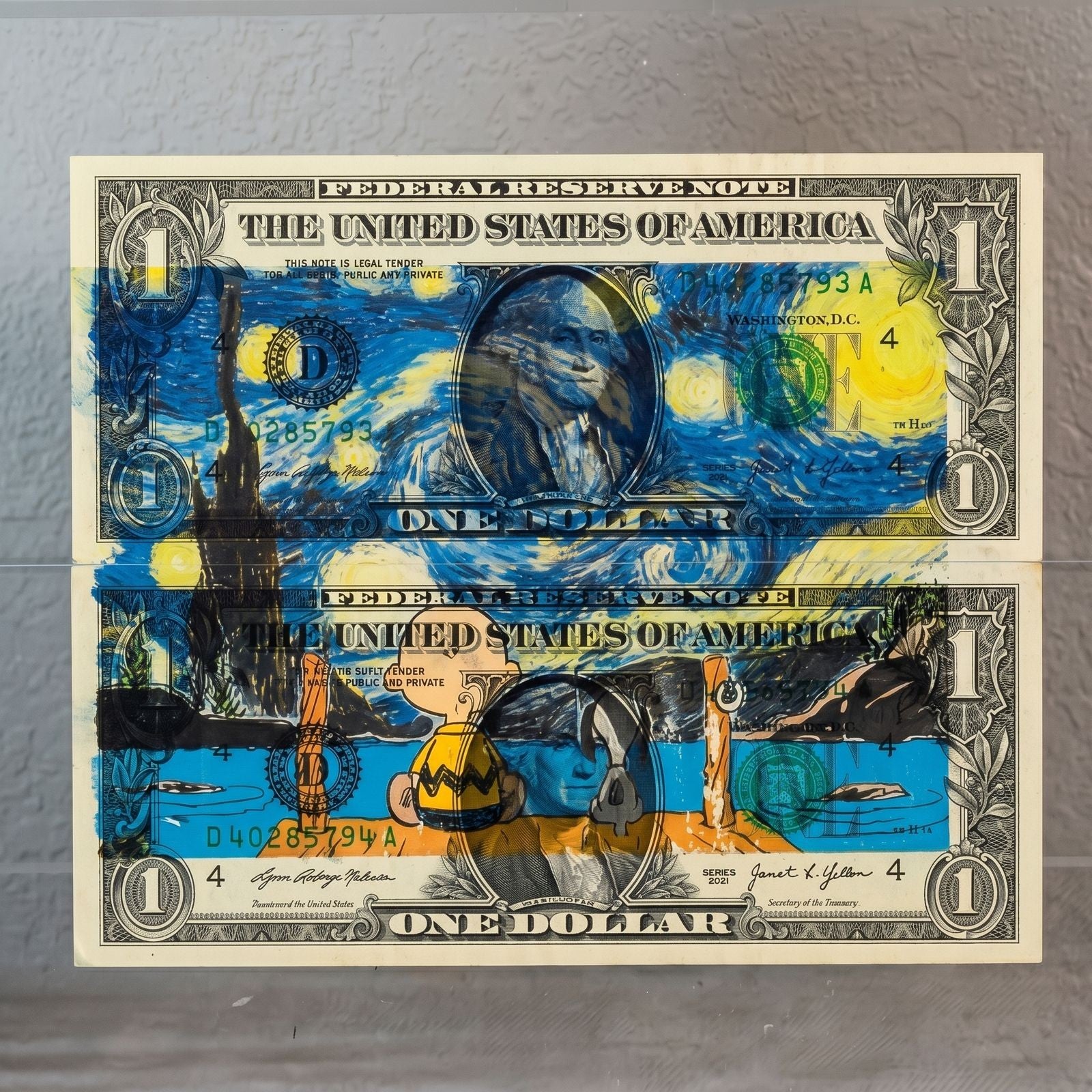 Death NYC Signed Limited Edition Van Gogh Starry Night Charlie Brown Collage Art