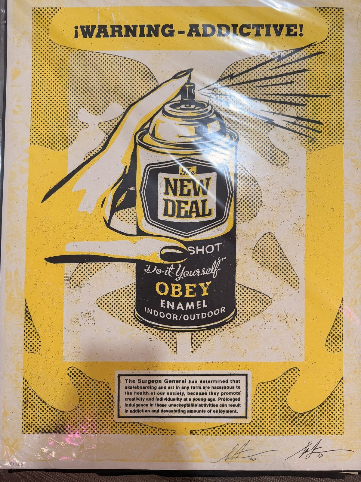 Shepard Fairey Warning Addictive New Deal Signed Numbered OBEY Art Print /250