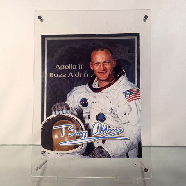 Buzz Aldrin Signed Apollo 11 NASA Double-Sided Photo JSA Authenticated Display