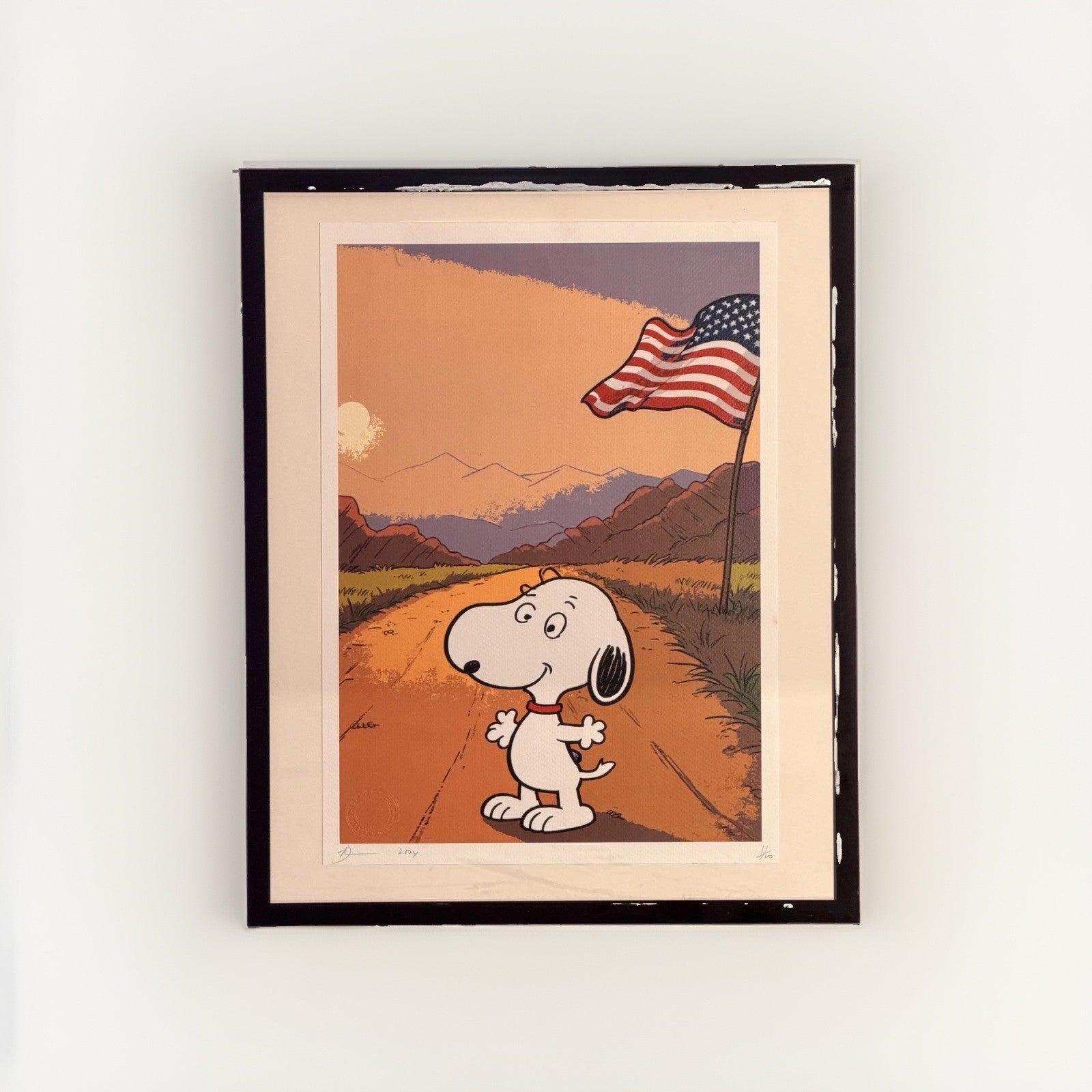 Death NYC Snoopy Desert Flag Signed Numbered COA FRAMED Peanuts Pop Art Litho