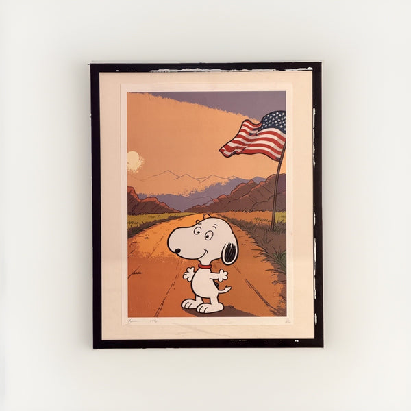 Death NYC Snoopy Desert Flag Signed Numbered COA FRAMED Peanuts Pop Art Litho
