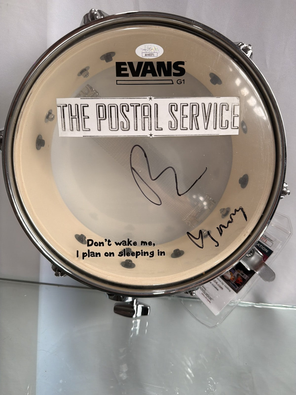 The Postal Service Dual Signed Evans M-80 Drumhead JSA A40371