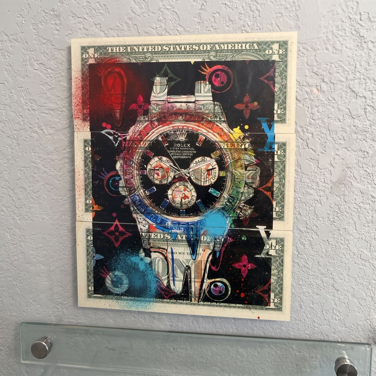 Death NYC 1/1 Rolex Daytona Mixed Media on $1 Bills with COA, Framed Art