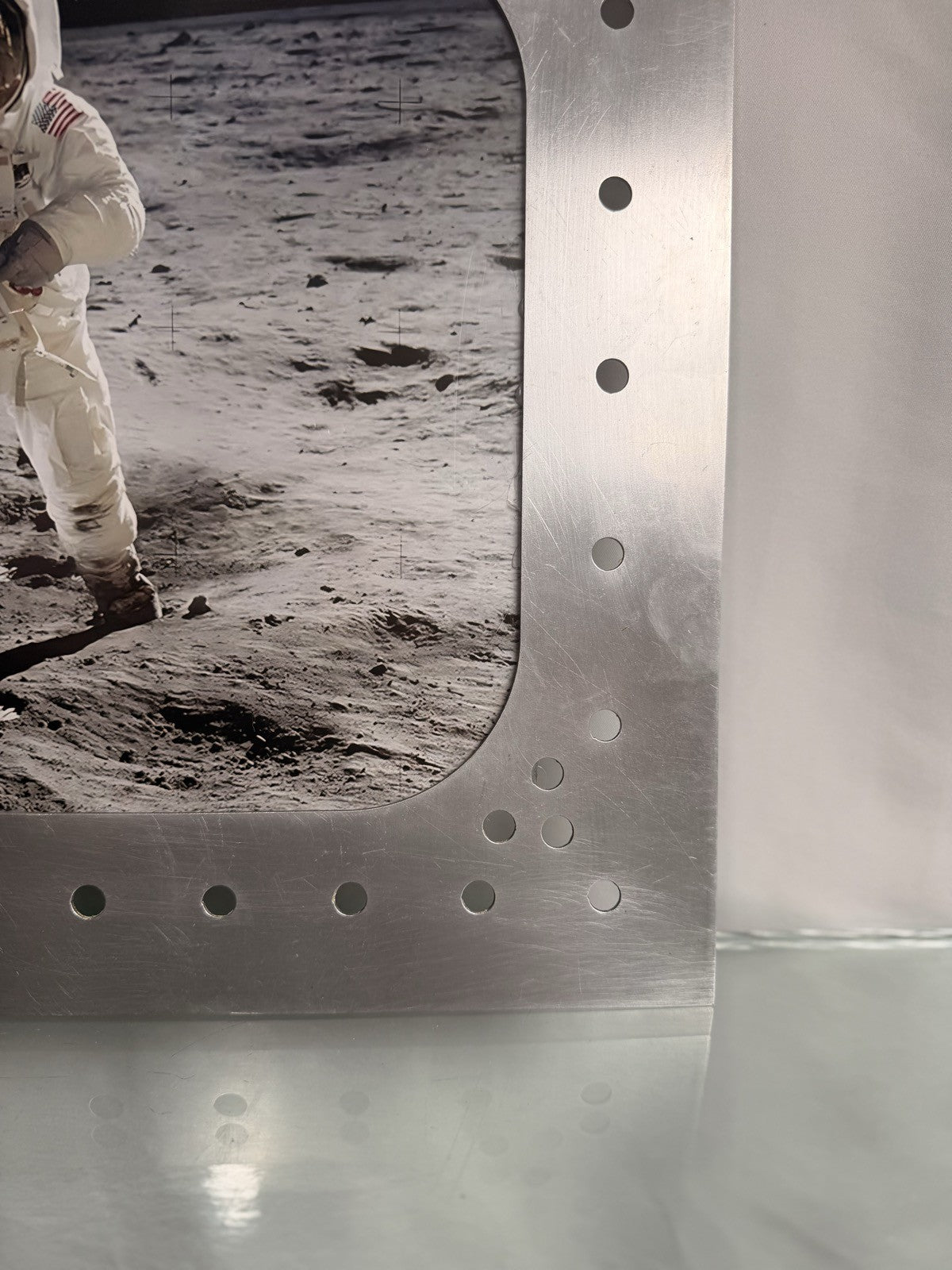 Apollo 11 Astronaut on the Moon NASA Photo Riveted Aluminum Spacecraft Frame
