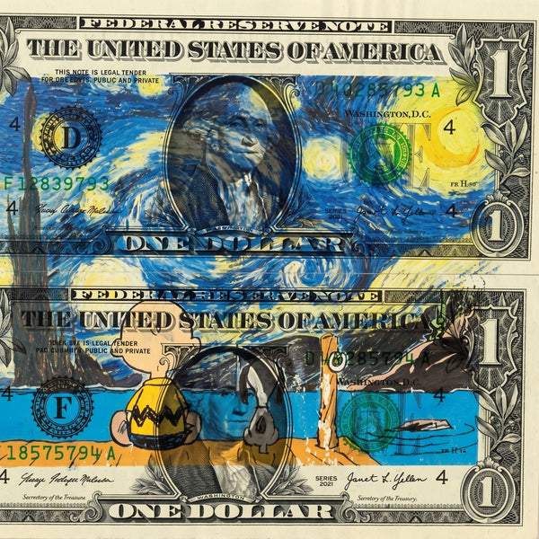 Death NYC Signed Limited Edition Van Gogh Starry Night Charlie Brown Collage Art