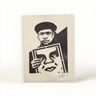 Shepard Fairey Signed OBEY Print 2017 Man in Beret Holding OBEY Icon Street Art