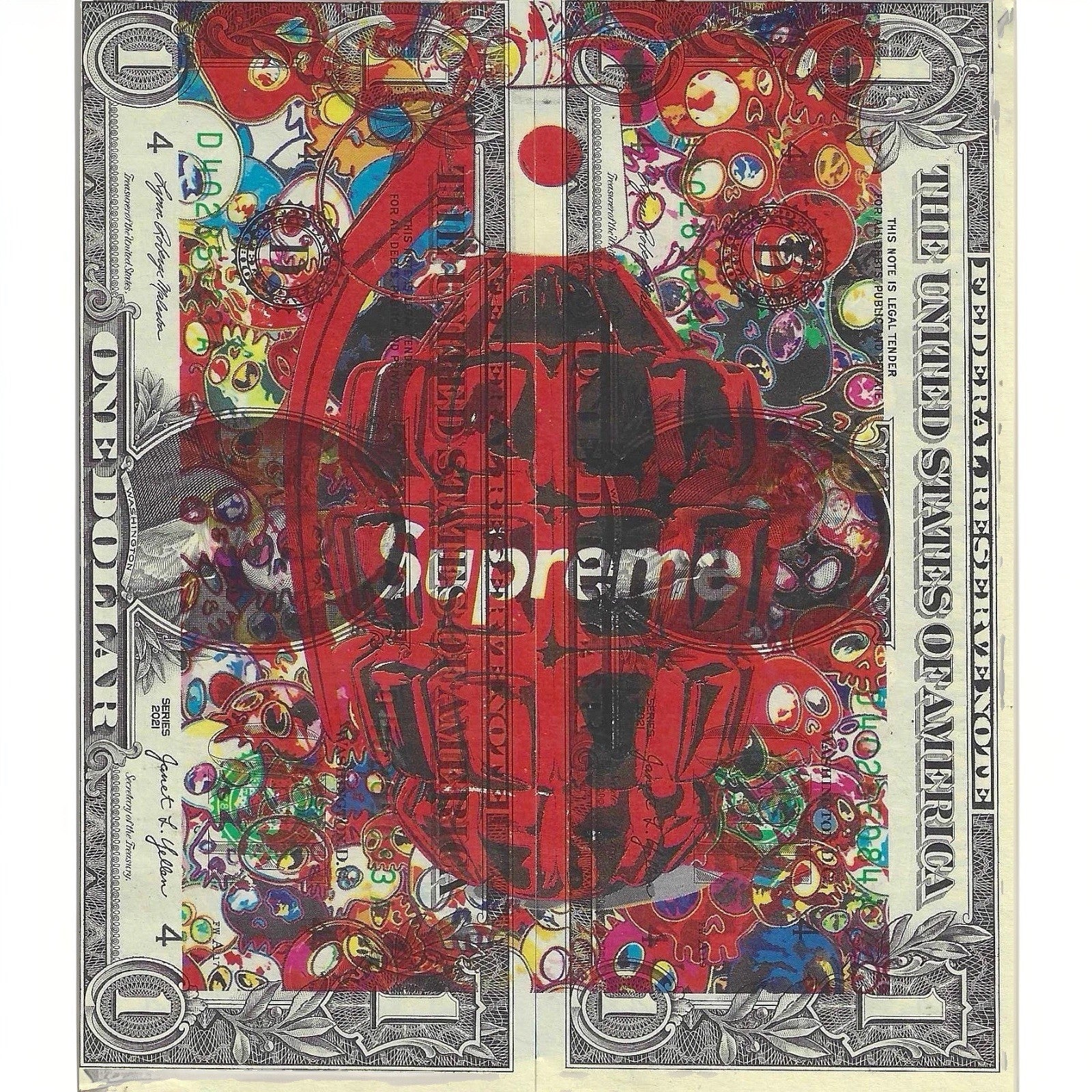 Death NYC –Supreme  Double $1 Dollar Bills Signed & Numbered RARE!
