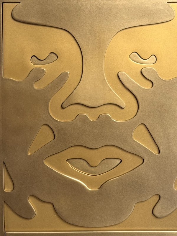 Shepard Fairey OBEY Giant Icon Face 3D Gold Relief Plaque Sculpture New in Box