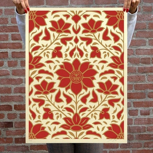 Shepard Fairey Obey Deco Floral Pattern Red Signed Numbered Screen Print /275