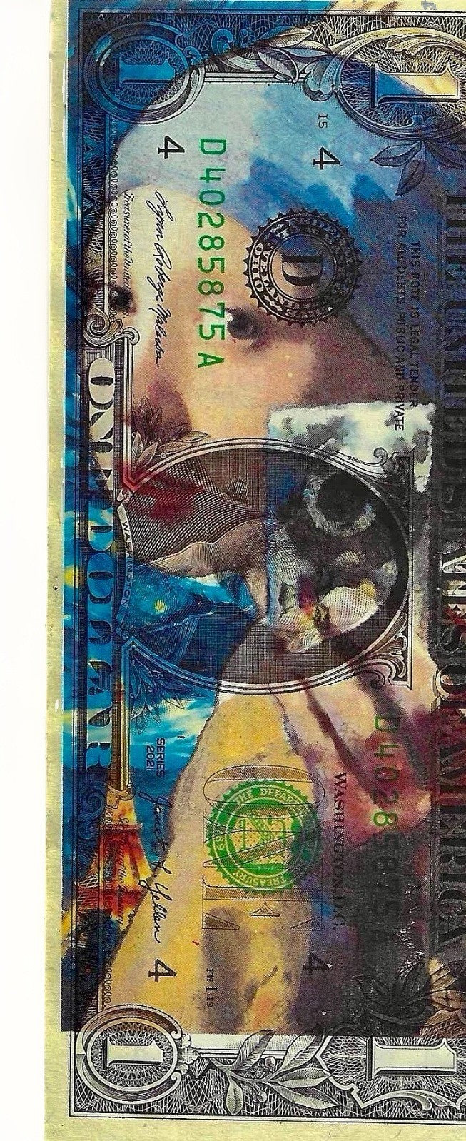 Death NYC –Renoir Girl with Cat $1 Dollar Bill Signed & Numbered