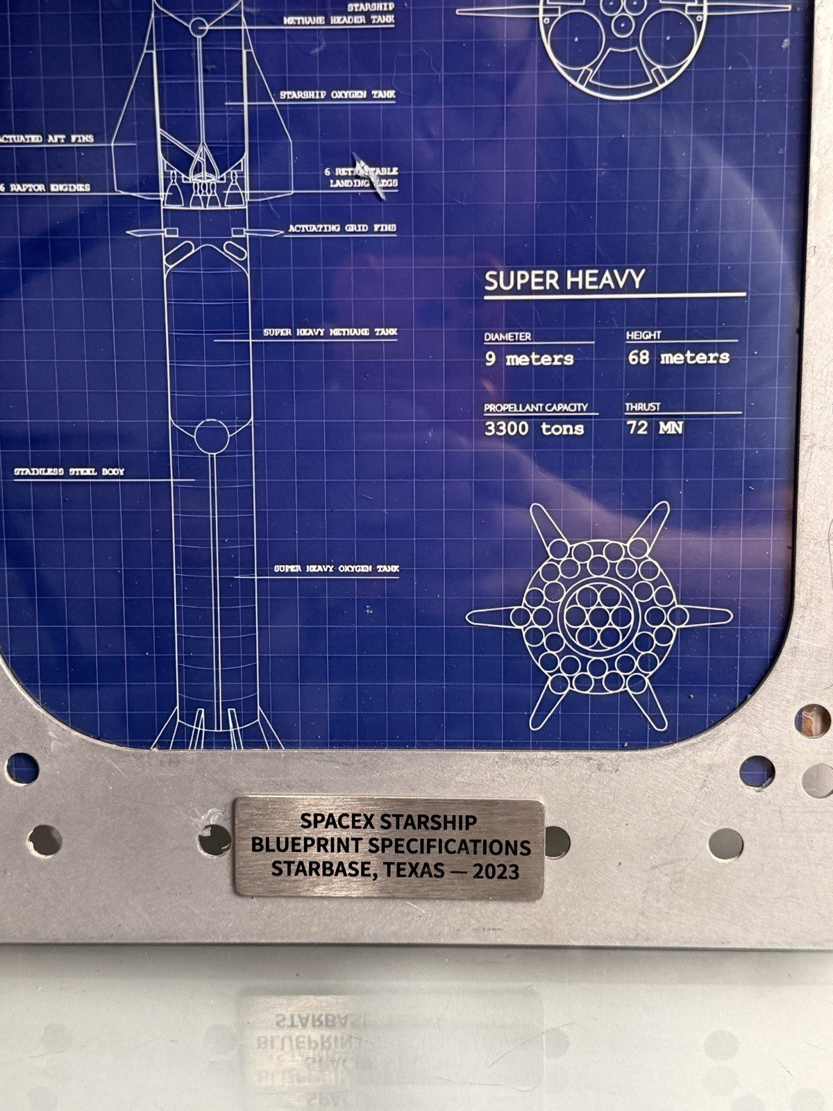 SpaceX Starship Super Heavy Blueprint Metal Display Panel Spacecraft Frame