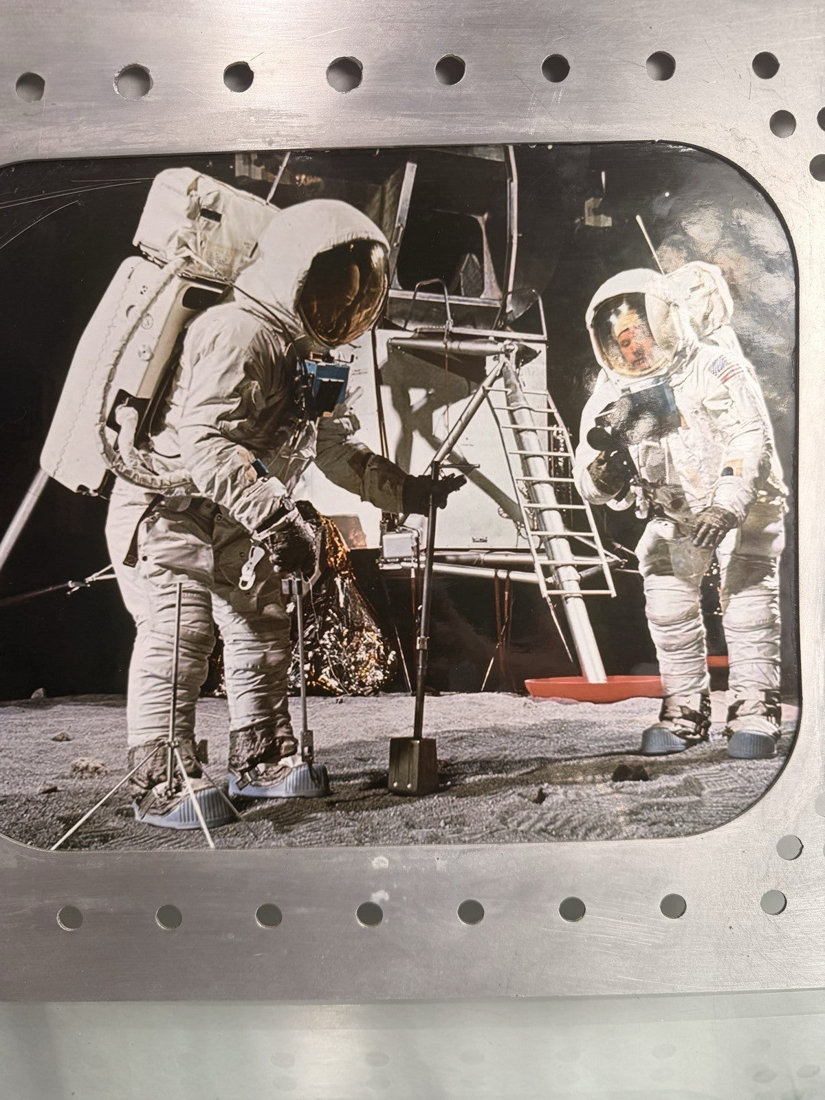 Apollo Astronauts on the Moon NASA Photo Riveted Aluminum Spacecraft Frame