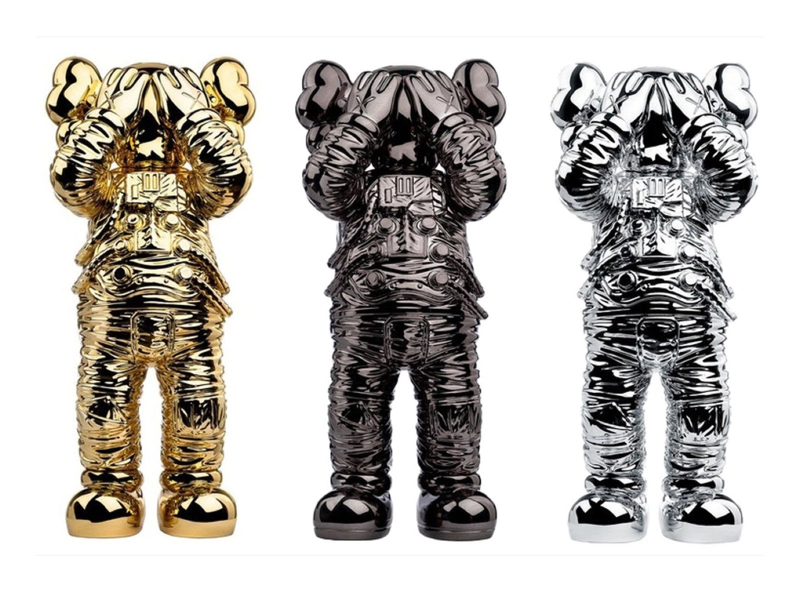 KAWS Holiday Space Set of 3 Gold Black Silver Companion Astronaut Figure StockX