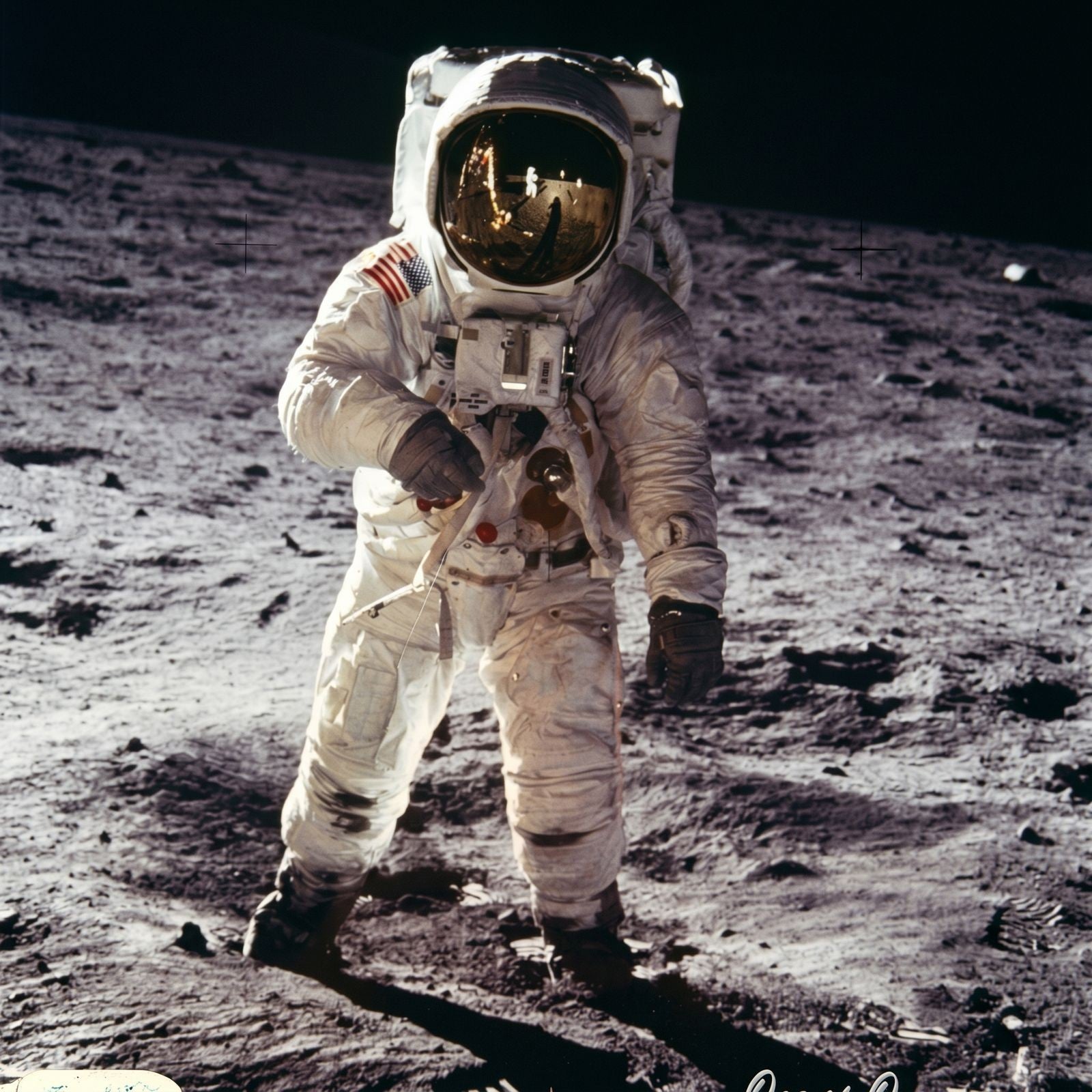 Buzz Aldrin Signed Apollo 11 NASA Double-Sided Photo JSA Authenticated Display