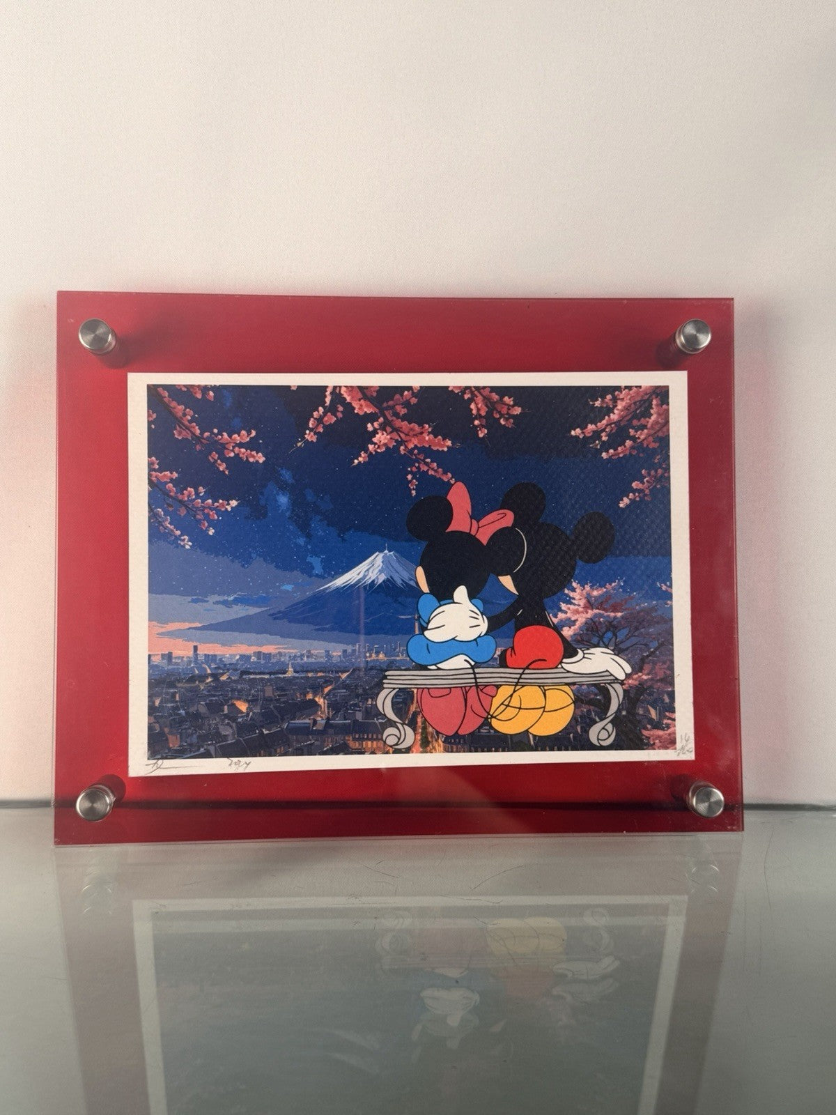 Death NYC Mickey Minnie Mt Fuji Cherry Blossom Signed 2024 Pop Art Acrylic