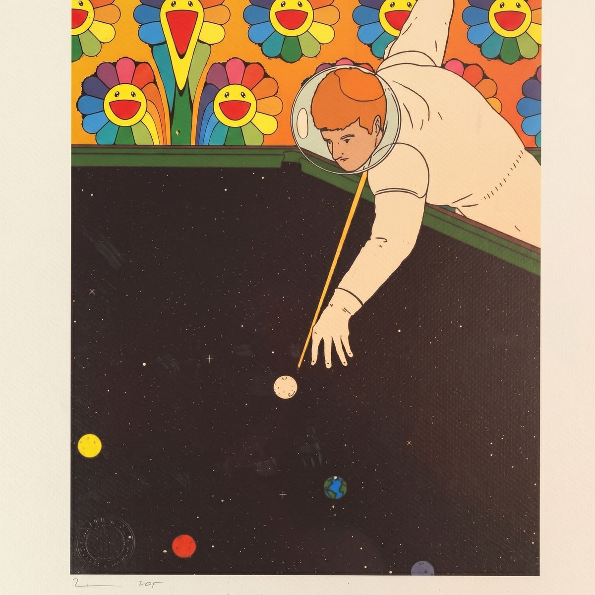 Death NYC Signed Ltd Edition Astronaut Pool Table Print x Murakami Flowers