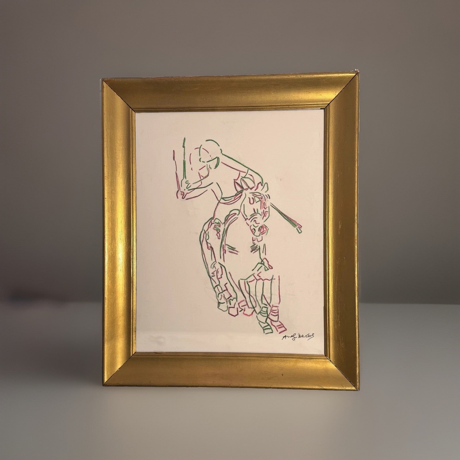 1980 Polo Player Green Pink Chalk Pastel Bears Andy Warhol Signature AS-IS