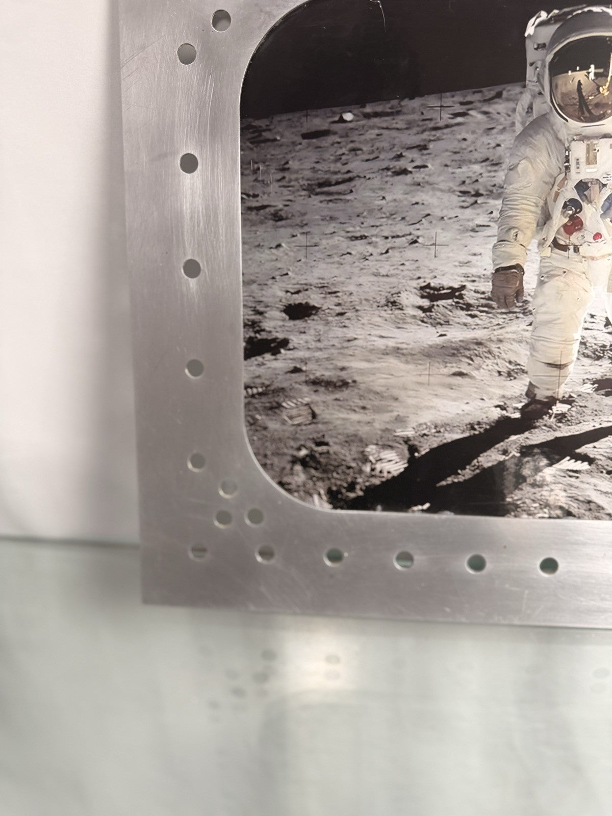 Apollo 11 Astronaut on the Moon NASA Photo Riveted Aluminum Spacecraft Frame
