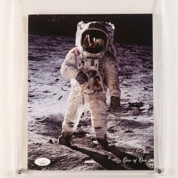 Buzz Aldrin Signed Apollo 11 NASA Double-Sided Photo JSA Authenticated Display