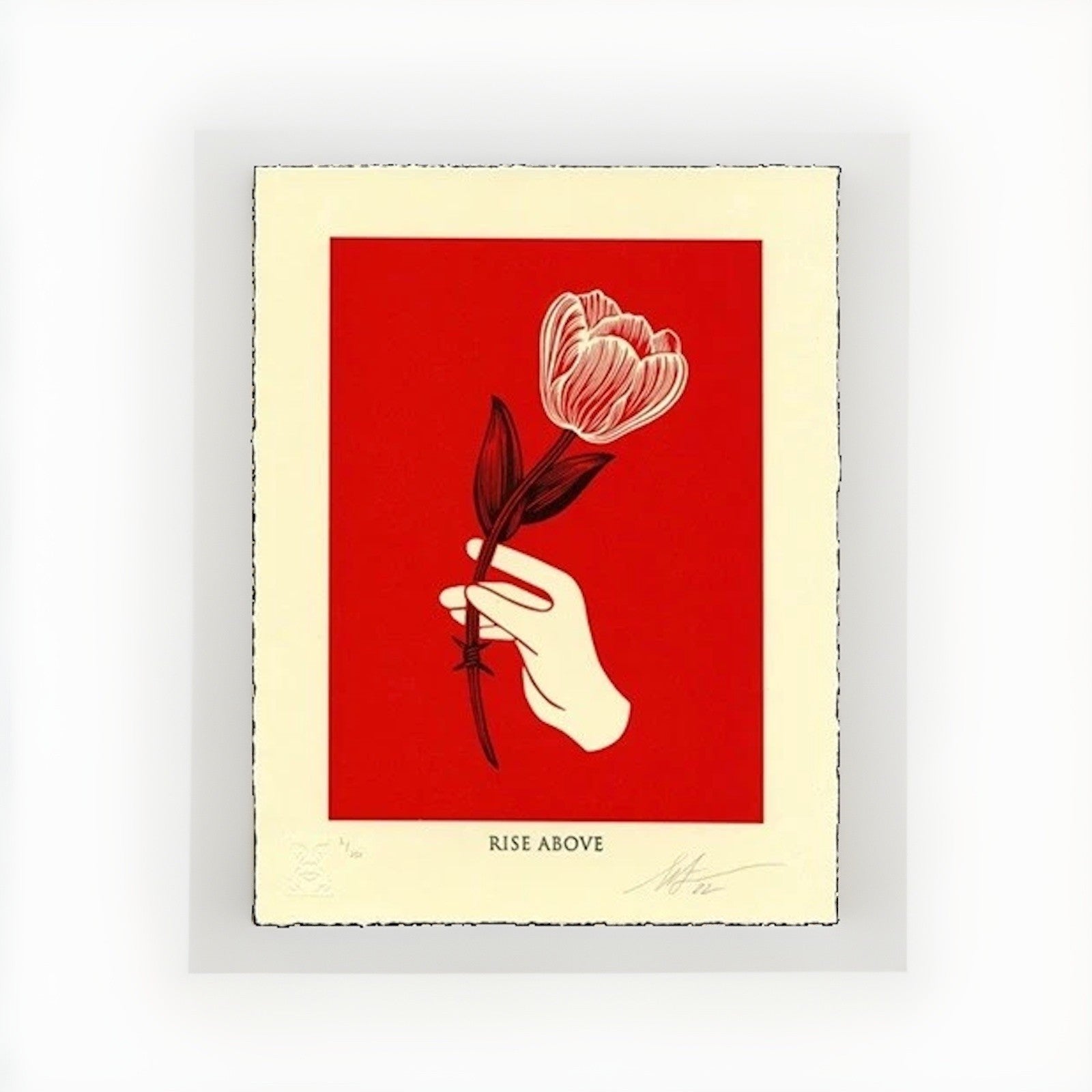 Shepard Fairey Rise Above Barbwire Flower Red Signed Letterpress OBEY 2022 /250