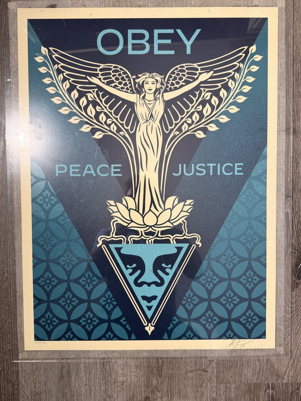 Shepard Fairey Peace and Justice Angel Signed Screen Print OBEY Giant Teal