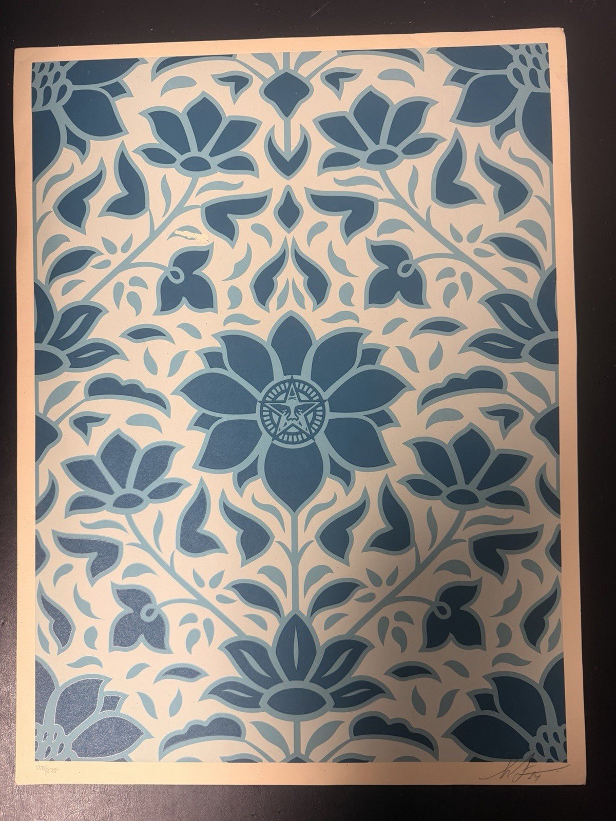 Shepard Fairey — OBEY Deco Floral Pattern (Blue) Signed Edition of 275 - Gauntlet Gallery