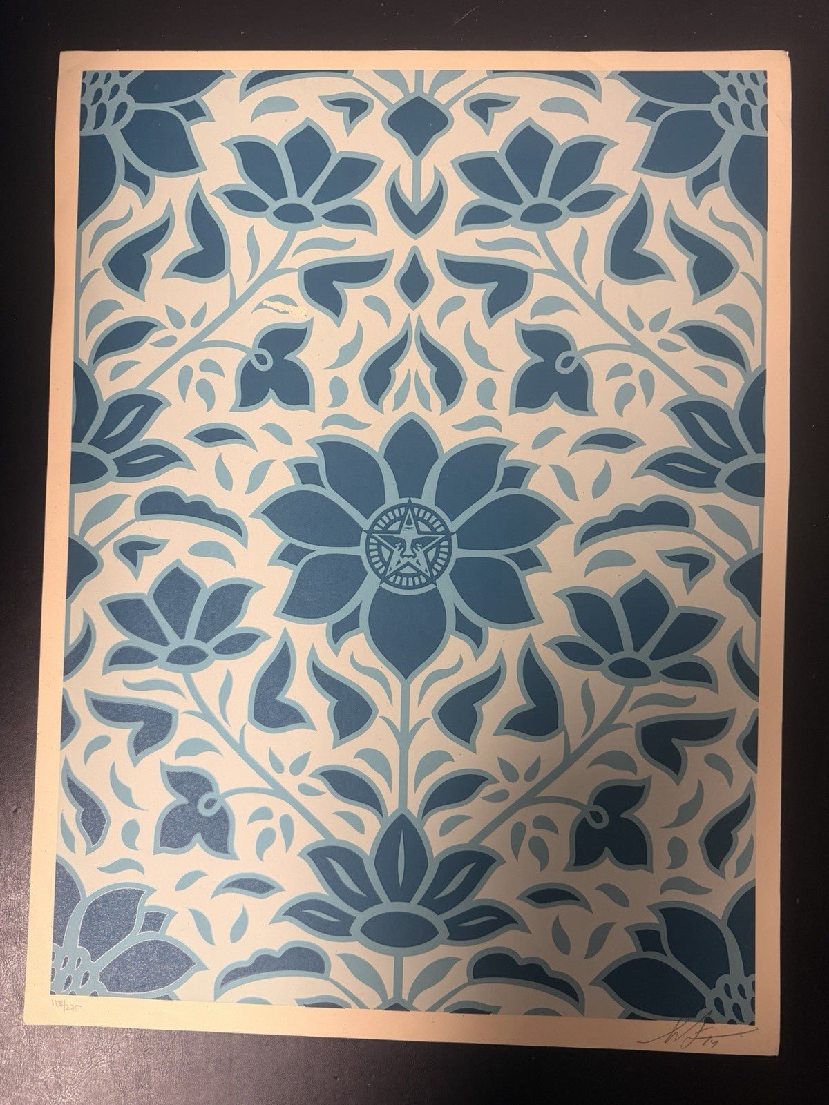Shepard Fairey — OBEY Deco Floral Pattern (Blue) Signed Edition of 275 - Gauntlet Gallery