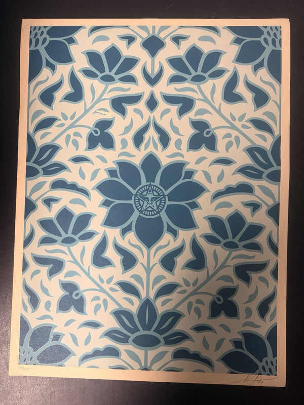 Shepard Fairey — OBEY Deco Floral Pattern (Blue) Signed Edition of 275 - Gauntlet Gallery