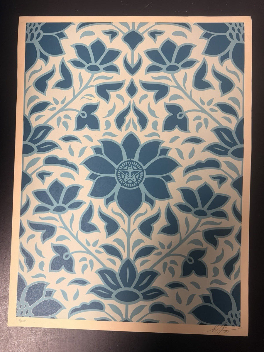 Shepard Fairey — OBEY Deco Floral Pattern (Blue) Signed Edition of 275 - Gauntlet Gallery