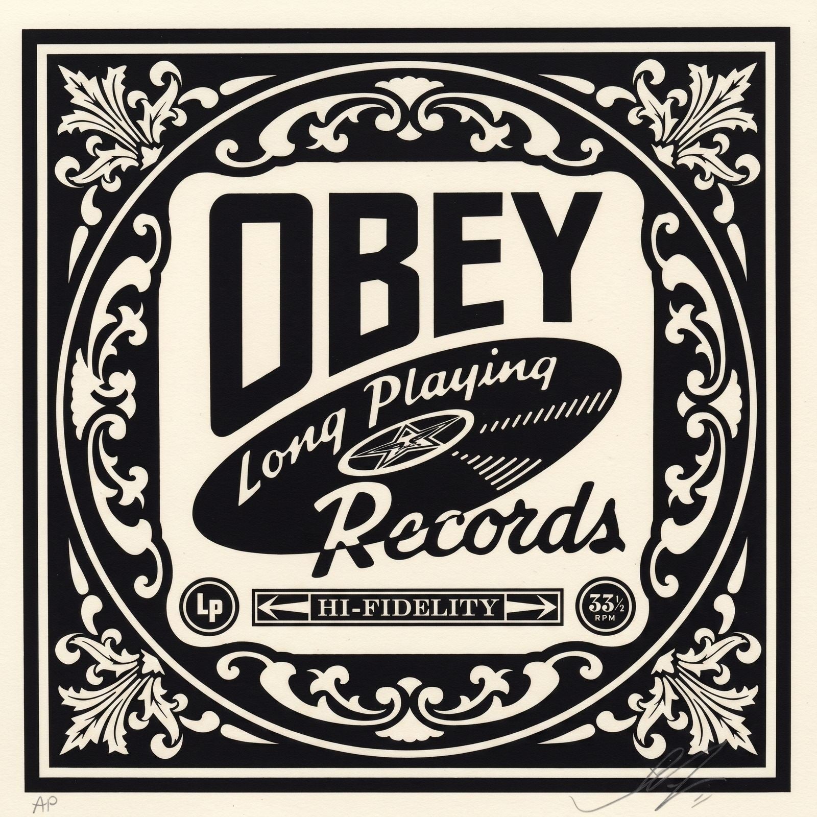 Shepard Fairey OBEY Long Playing Records Artist Proof AP Signed Screen Print - Gauntlet Gallery