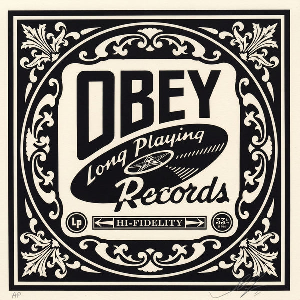Shepard Fairey OBEY Long Playing Records Artist Proof AP Signed Screen Print - Gauntlet Gallery