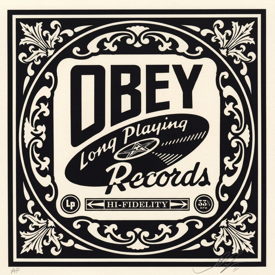 Shepard Fairey OBEY Long Playing Records Artist Proof AP Signed Screen Print - Gauntlet Gallery