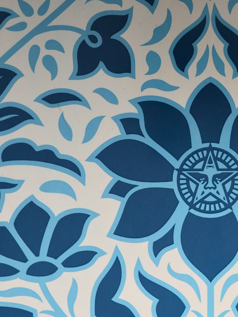 Shepard Fairey Signed Deco Floral Pattern (Blue) S/N Rare - Gauntlet Gallery