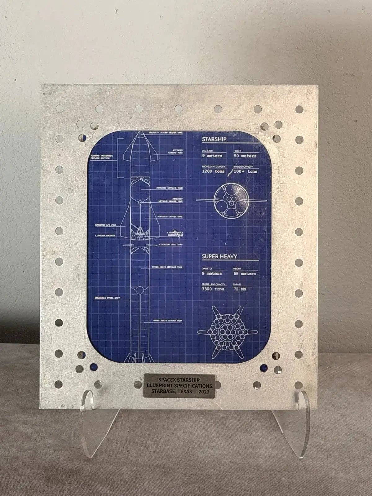 SpaceX Starship Blueprint Metal Display Panel - Starbase Texas 2023, 11x14 - Gauntlet Gauntlet Gallery