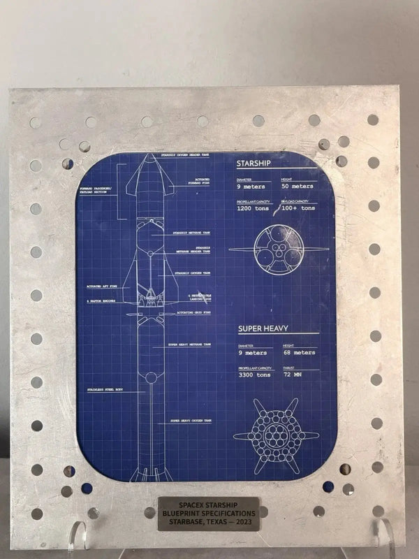SpaceX Starship Blueprint Metal Display Panel - Starbase Texas 2023, 11x14 - Gauntlet Gauntlet Gallery