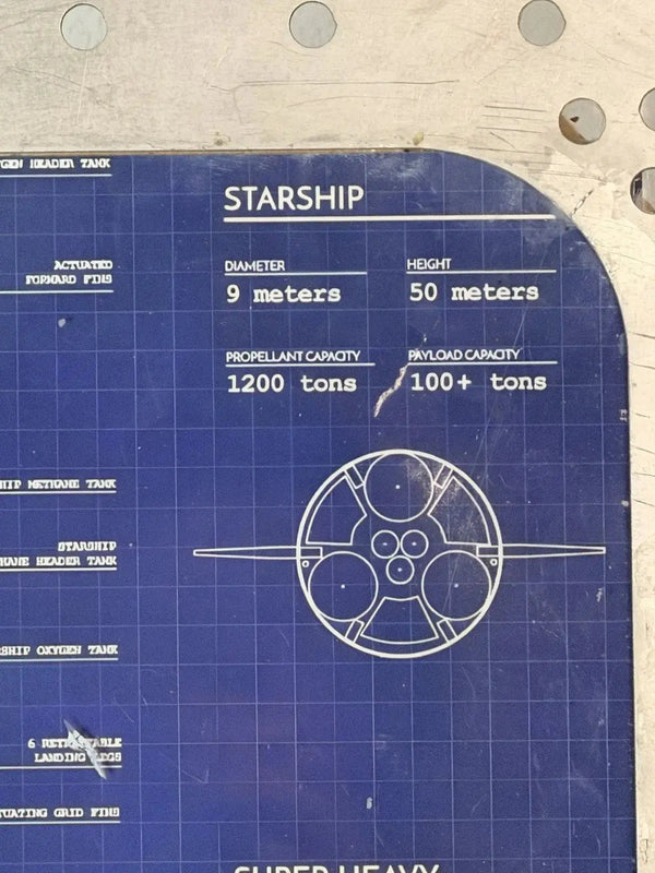 SpaceX Starship Blueprint Metal Display Panel - Starbase Texas 2023, 11x14 - Gauntlet Gauntlet Gallery