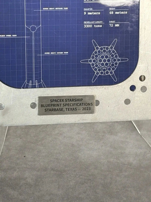 SpaceX Starship Blueprint Metal Display Panel - Starbase Texas 2023, 11x14 - Gauntlet Gauntlet Gallery