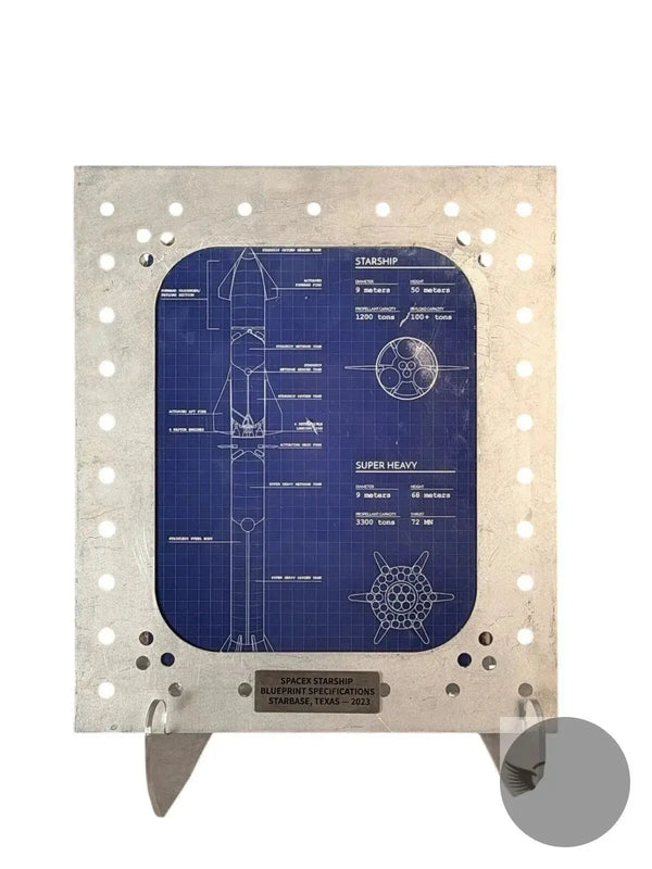SpaceX Starship Blueprint Metal Display Panel - Starbase Texas 2023, 11x14 - Gauntlet Gauntlet Gallery