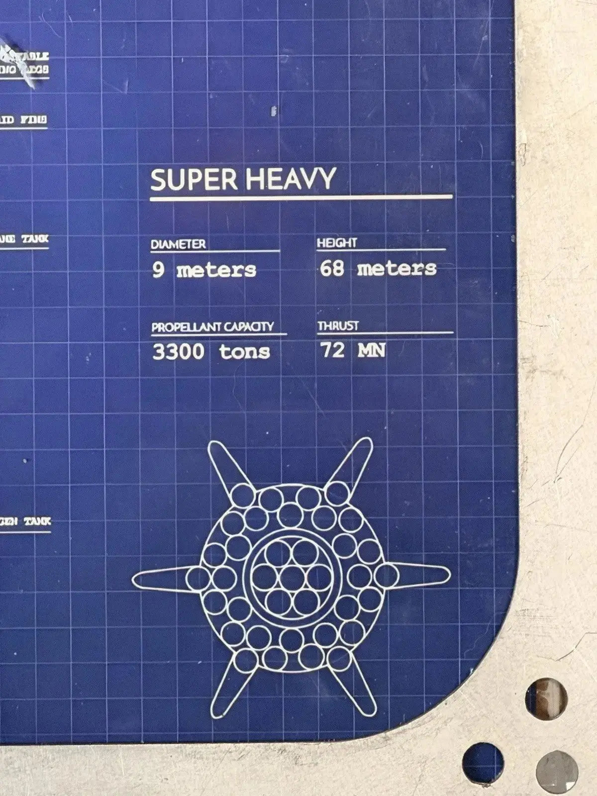 SpaceX Starship Blueprint Metal Display Panel - Starbase Texas 2023, 11x14 - Gauntlet Gauntlet Gallery