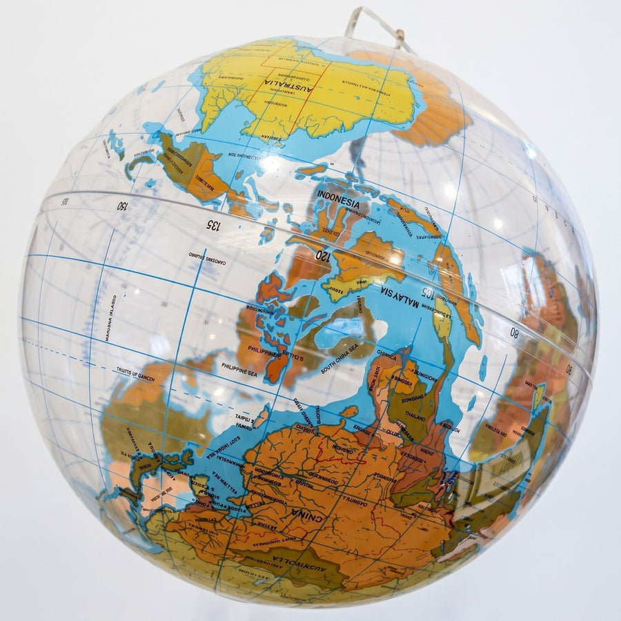 Vintage South - Up World Globe (McArthur Projection) w/ Clear Lucite Stand – 16” - Gauntlet Gallery