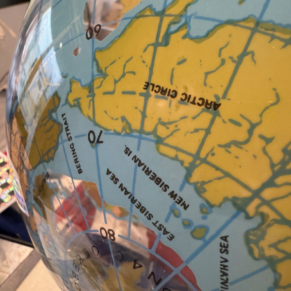 Vintage South - Up World Globe (McArthur Projection) w/ Clear Lucite Stand – 16” - Gauntlet Gallery