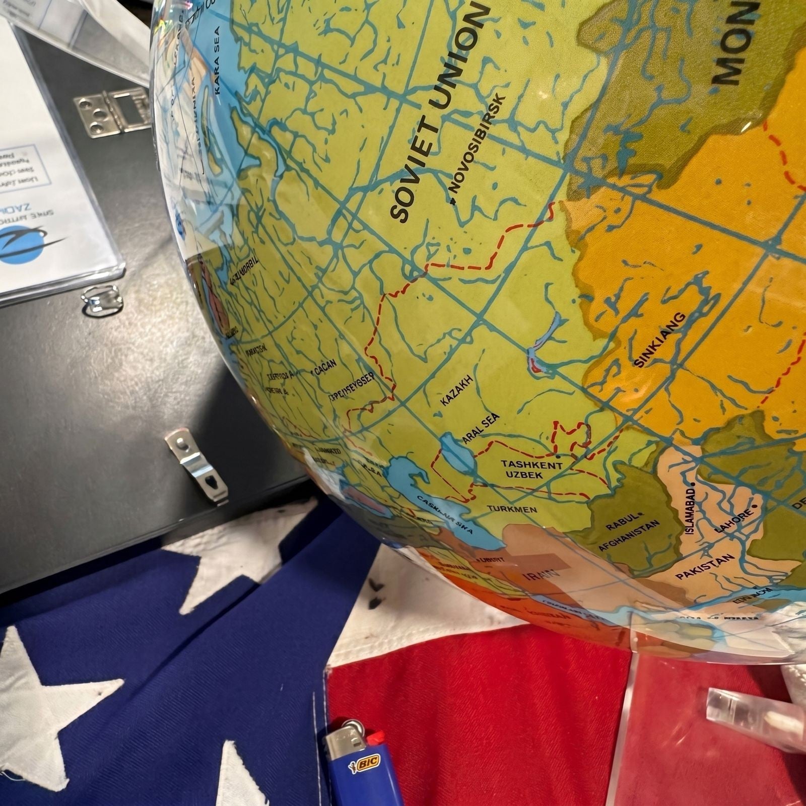 Vintage South - Up World Globe (McArthur Projection) w/ Clear Lucite Stand – 16” - Gauntlet Gallery