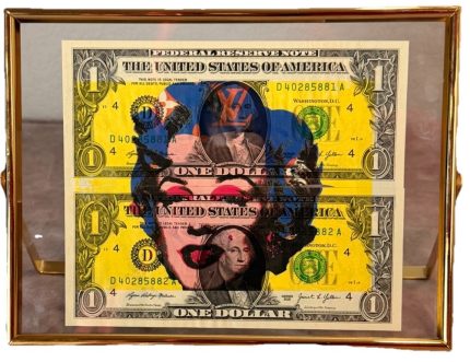 Death NYC Marilyn Monroe LV $1 Dollar Mixed Media Signed Framed