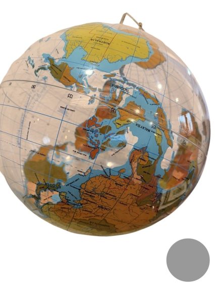 Vintage South-Up World Globe (McArthur Projection) w/ Clear Lucite Stand – 16”