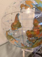 Vintage South-Up World Globe (McArthur Projection) w/ Clear Lucite Stand – 16”